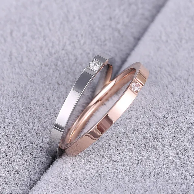 2mm Wedding Rings / Couple Rings with Single Flushed Indented Stone, Monica