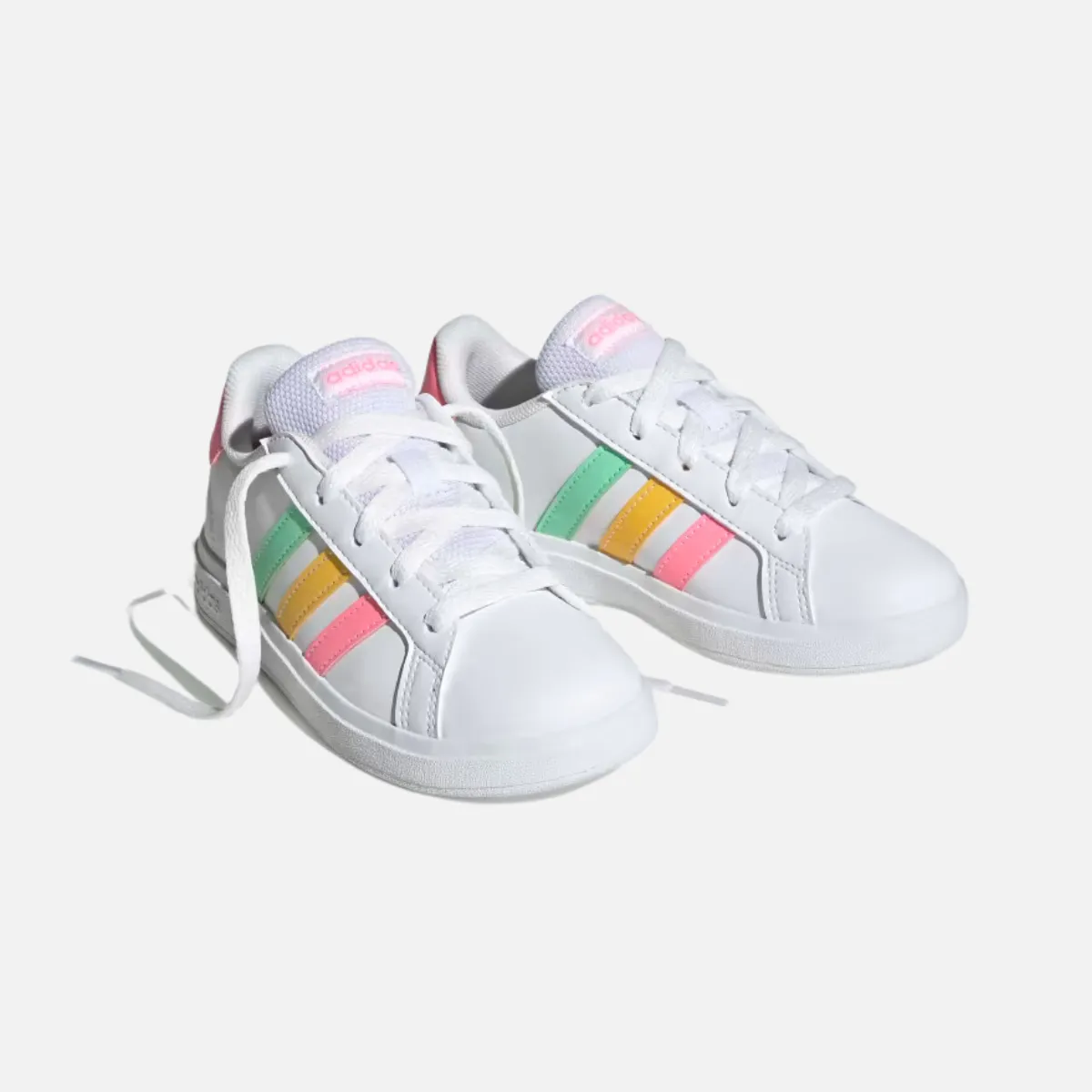 Adidas Essentials GRAND COURT 2.0 Kids Unisex Shoes BOY AND GIRL (8-16 YEAR) -Cloud White/Pulse Mint/Beam Pink