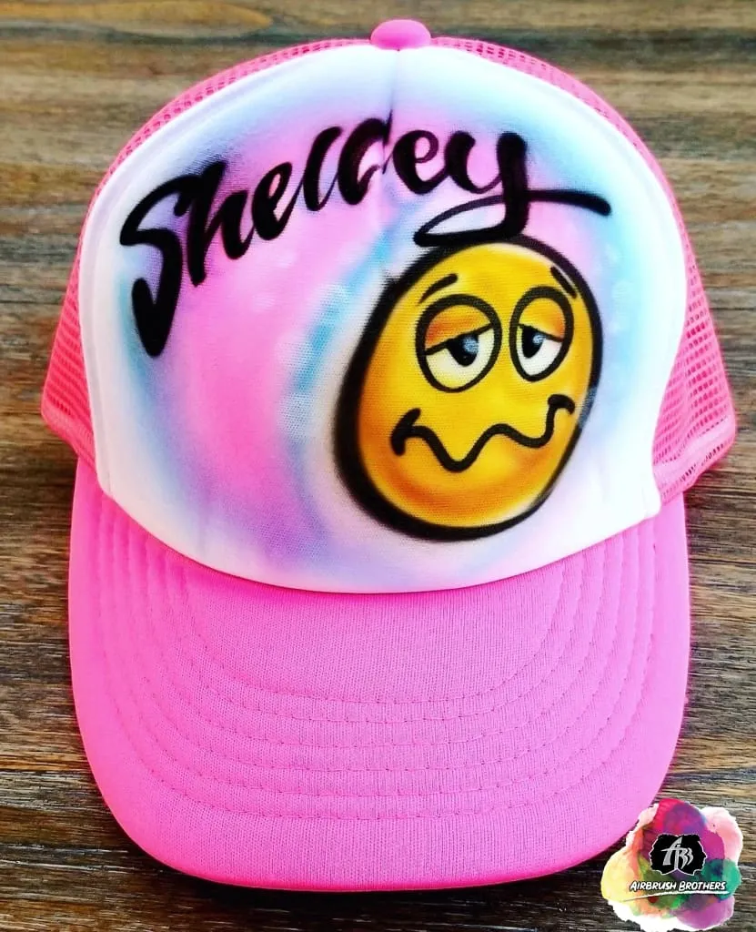 Airbrush Silly Drunk Emoji Hat Design