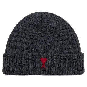 Ami Paris Red ADC Grey Beanie Hat