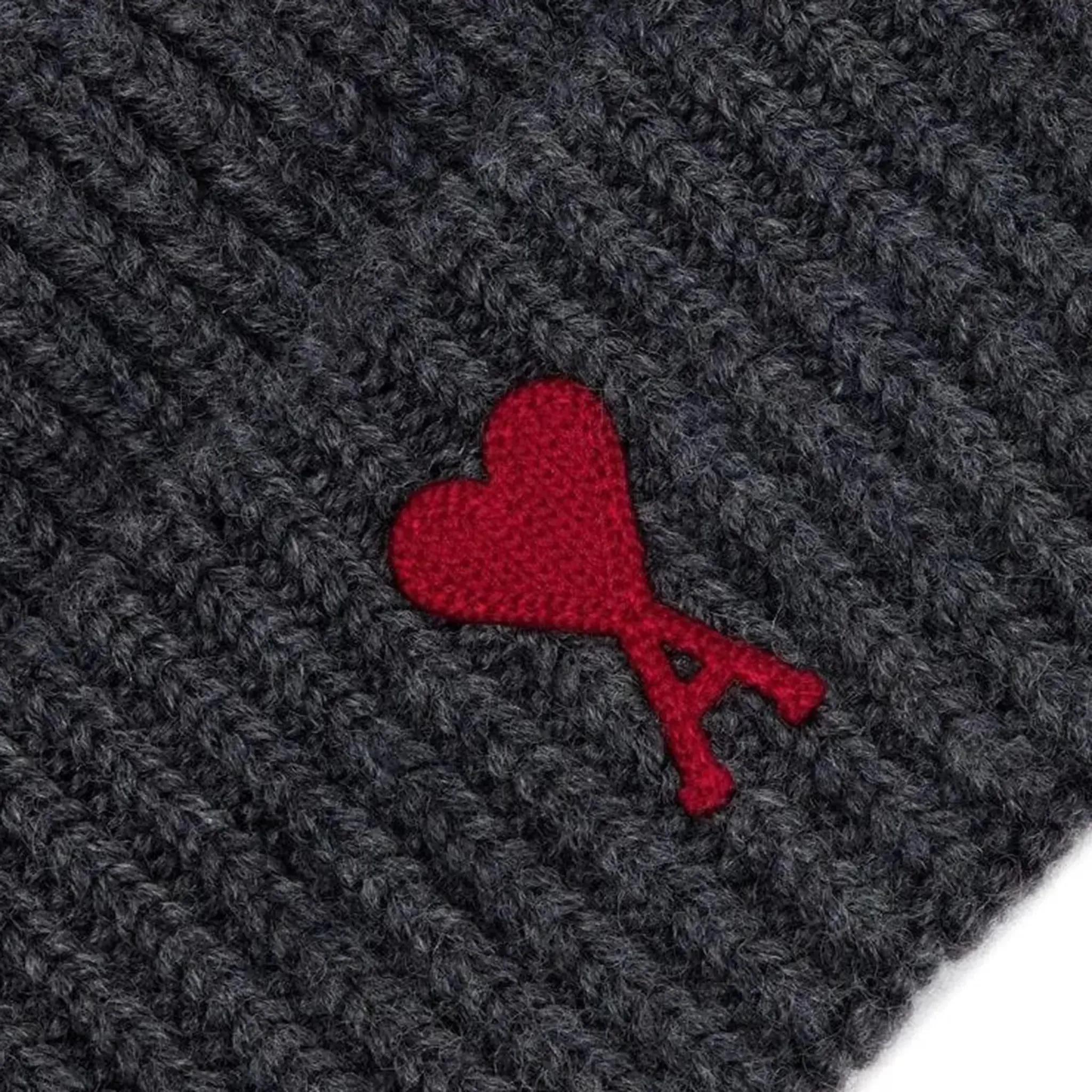 Ami Paris Red ADC Grey Beanie Hat