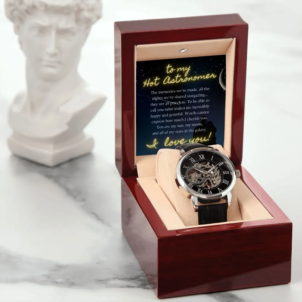 Anniversary Gift for Astronomer Boyfriend or Husband Men Openwork Watch