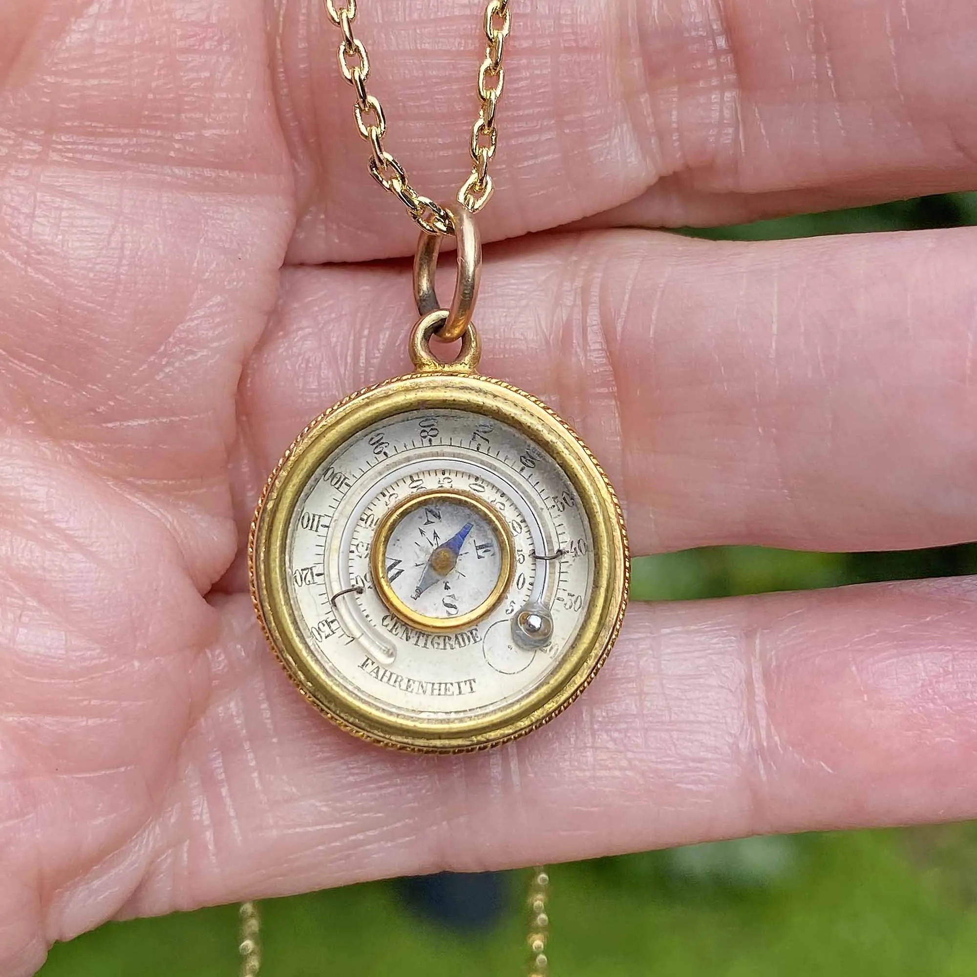 Antique 18K Gold Thermometer Compass Fob Pendant