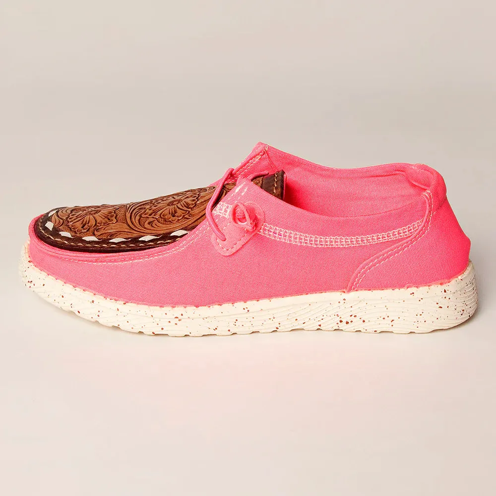 BARBARA JEAN TOOLED LEATHER NEON PINK CASUAL SHOE