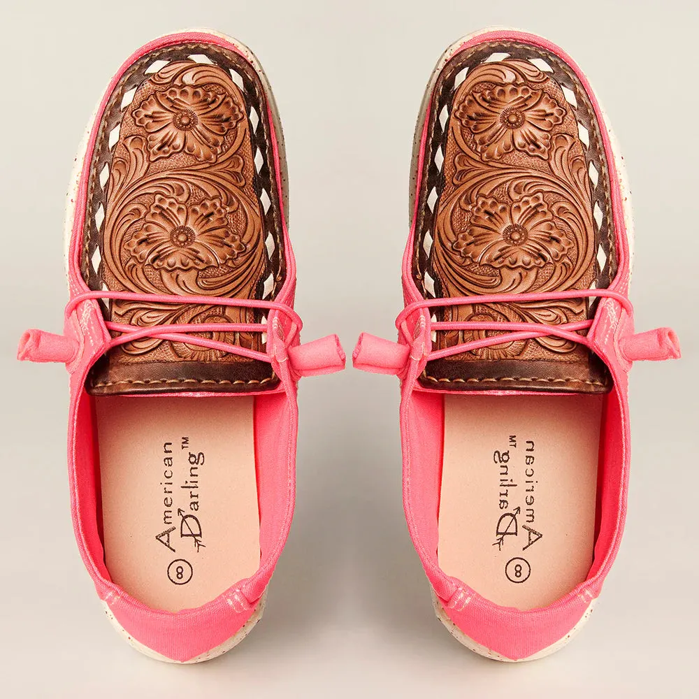 BARBARA JEAN TOOLED LEATHER NEON PINK CASUAL SHOE