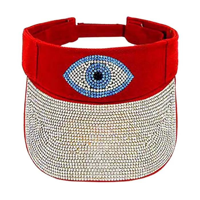 Bling Evil Eye Accented Visor Hat