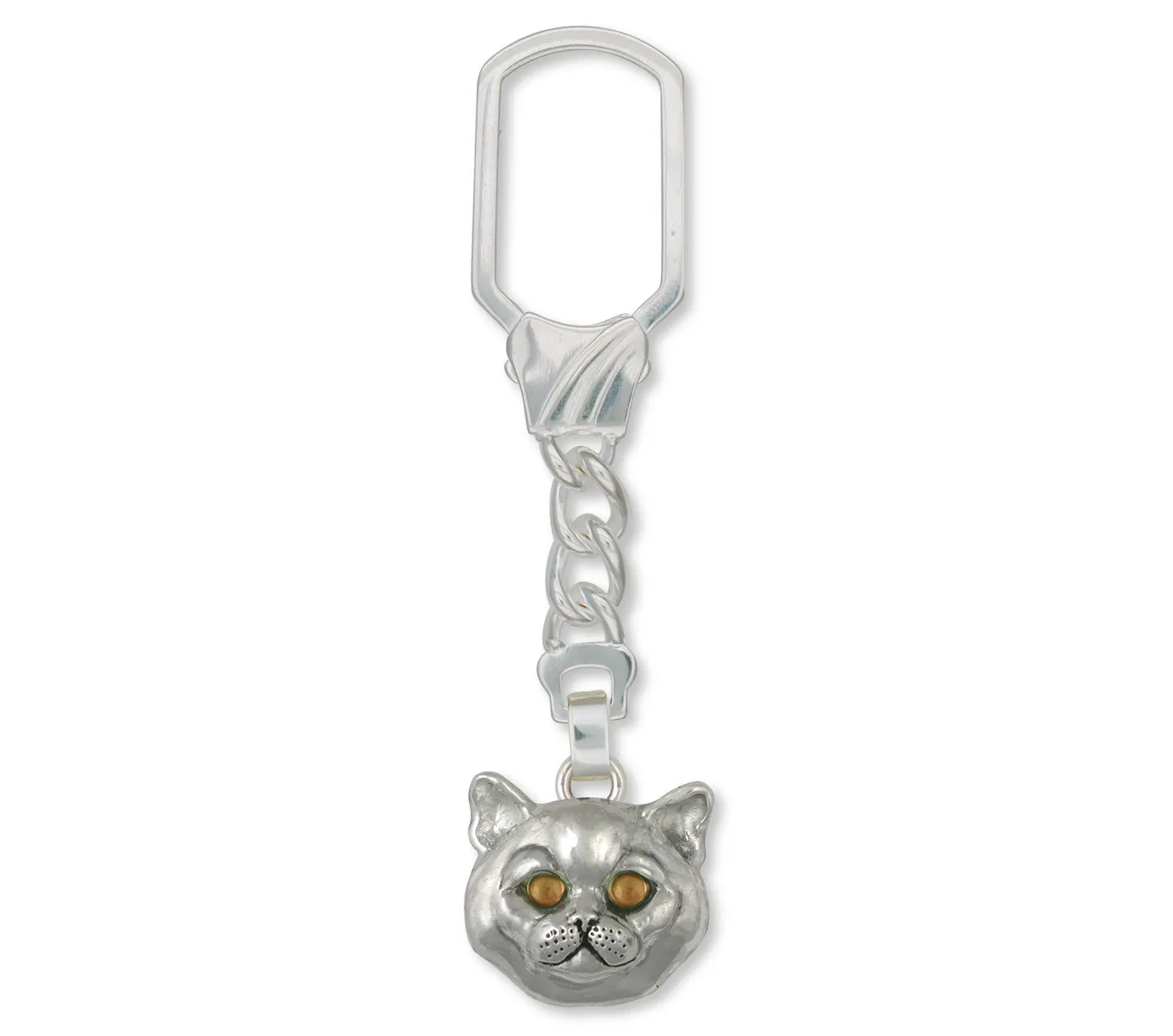 British Shorthair Key Ring Jewelry Sterling Silver Handmade Cat Key Ring BRS11-KR