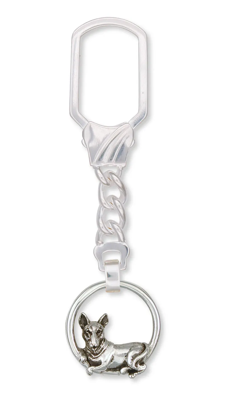 Bull Terrier Key Ring Handmade Sterling Silver Dog Jewelry BU2-KR