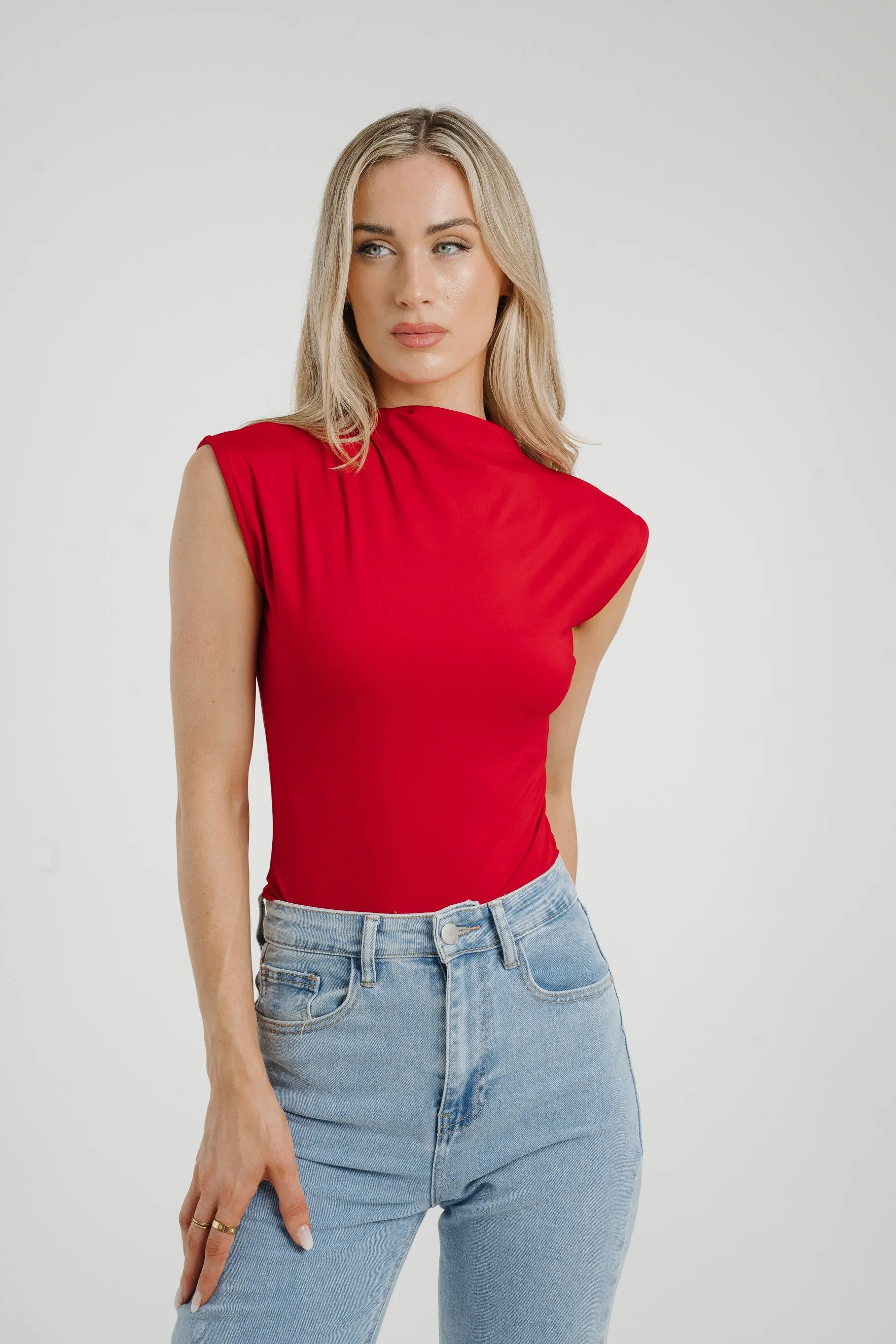 Caitlyn High Neck Bodysuit In Red