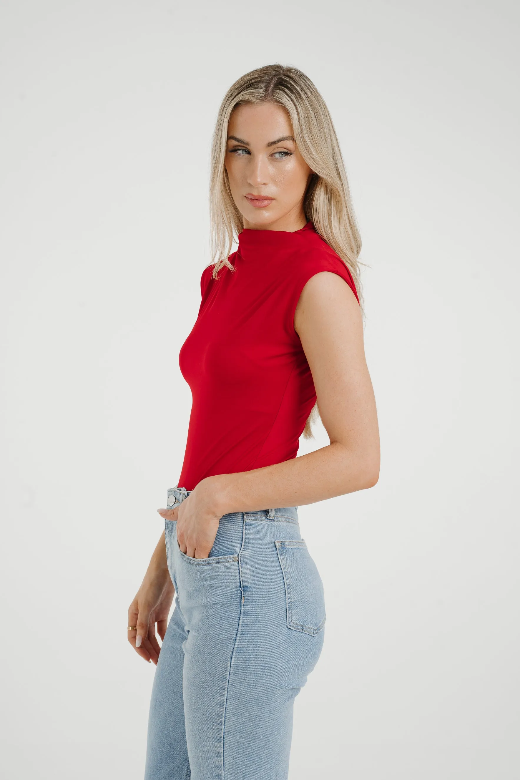 Caitlyn High Neck Bodysuit In Red