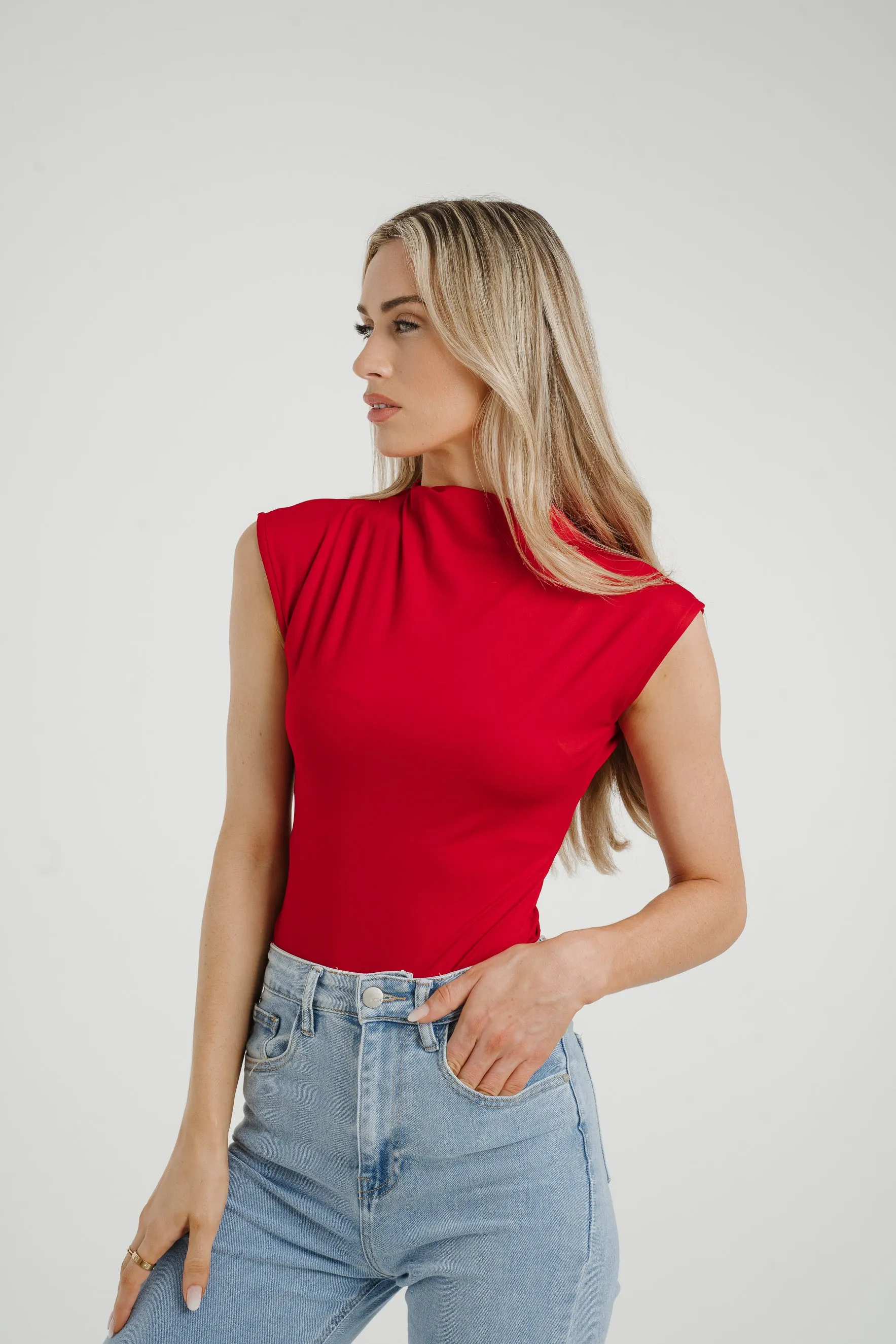 Caitlyn High Neck Bodysuit In Red