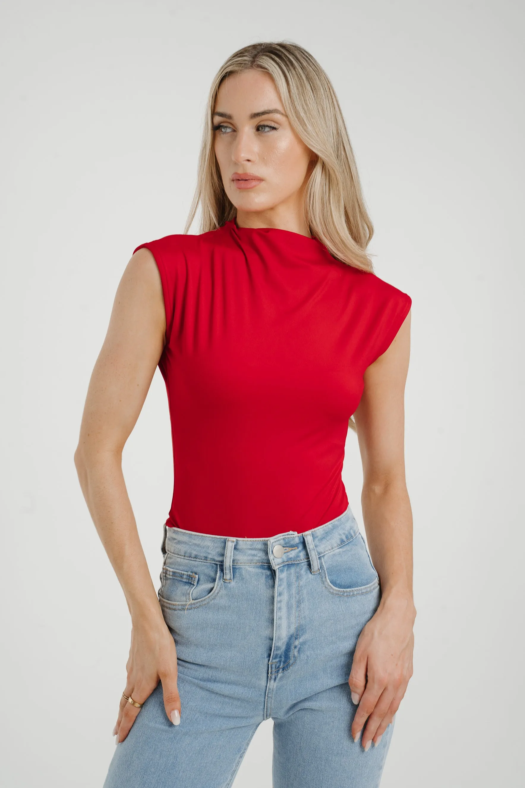 Caitlyn High Neck Bodysuit In Red