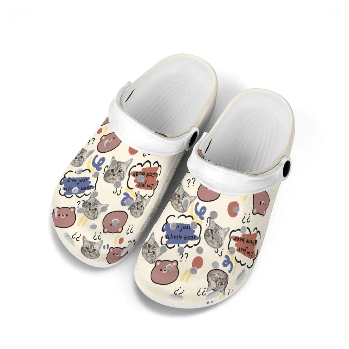 Custom Pet Face Cute Animated Elements Kid's Hole Shoes Personalized Photo Clog Shoes Child Funny Slippers