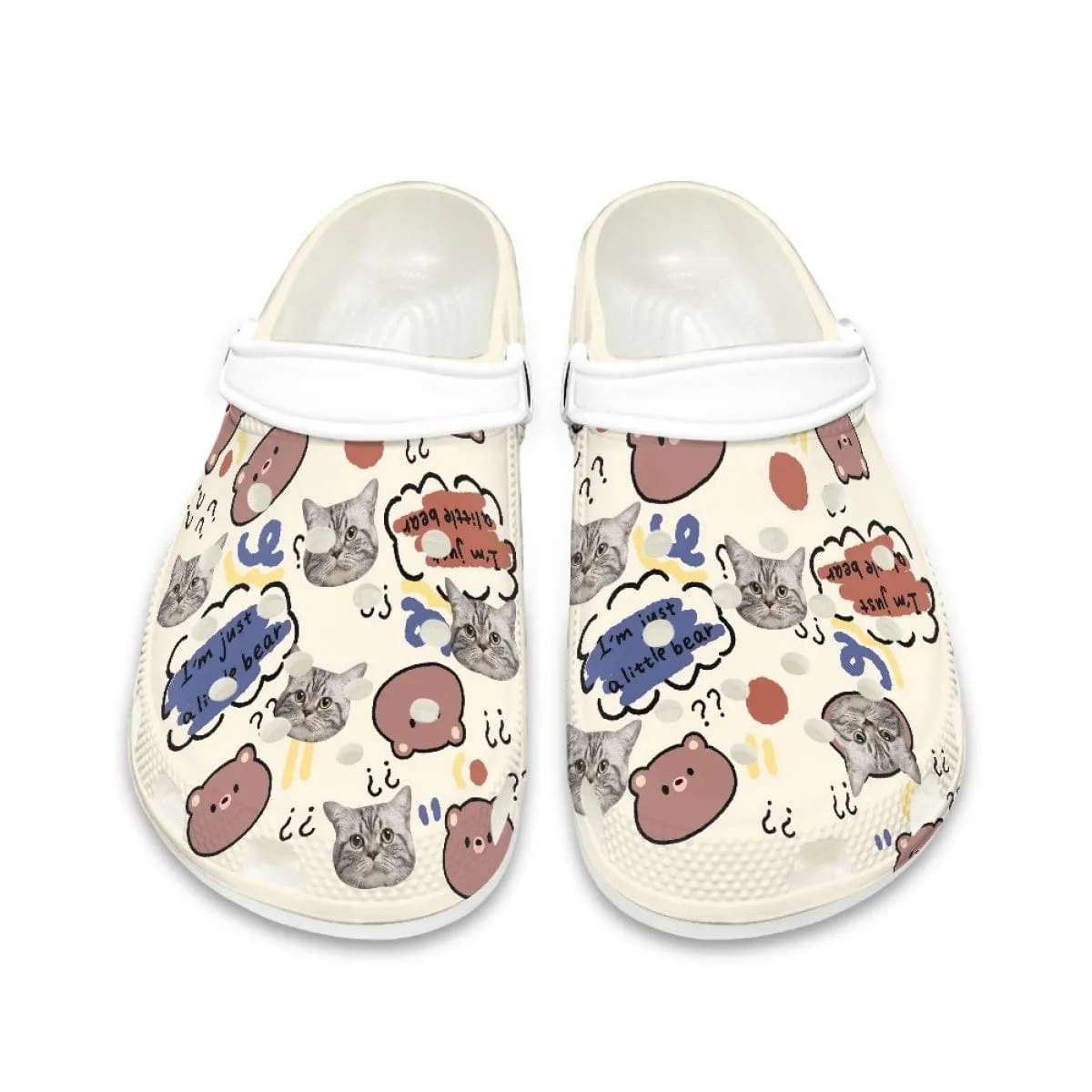 Custom Pet Face Cute Animated Elements Kid's Hole Shoes Personalized Photo Clog Shoes Child Funny Slippers