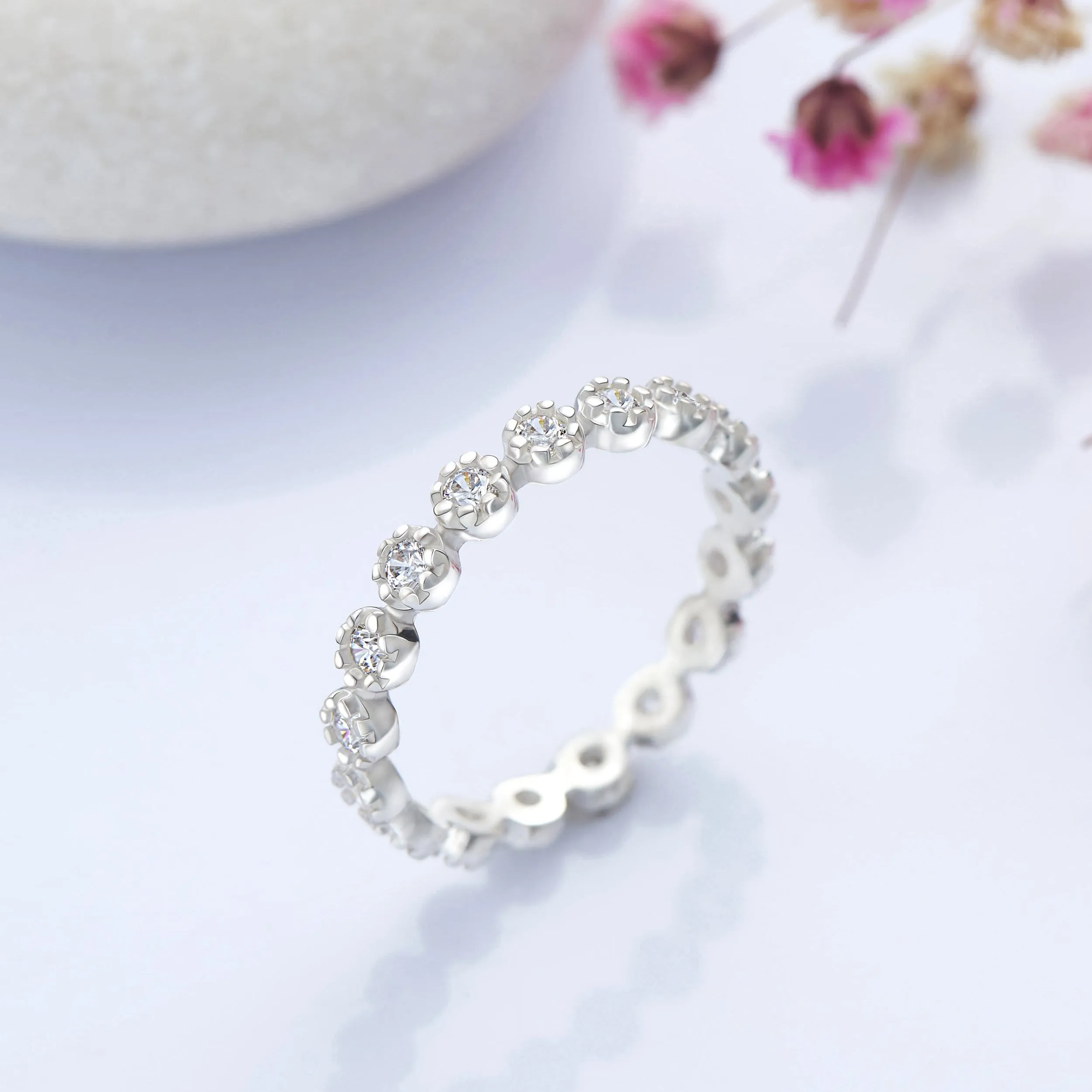 CZ Bead Stackable Rings Sterling Silver