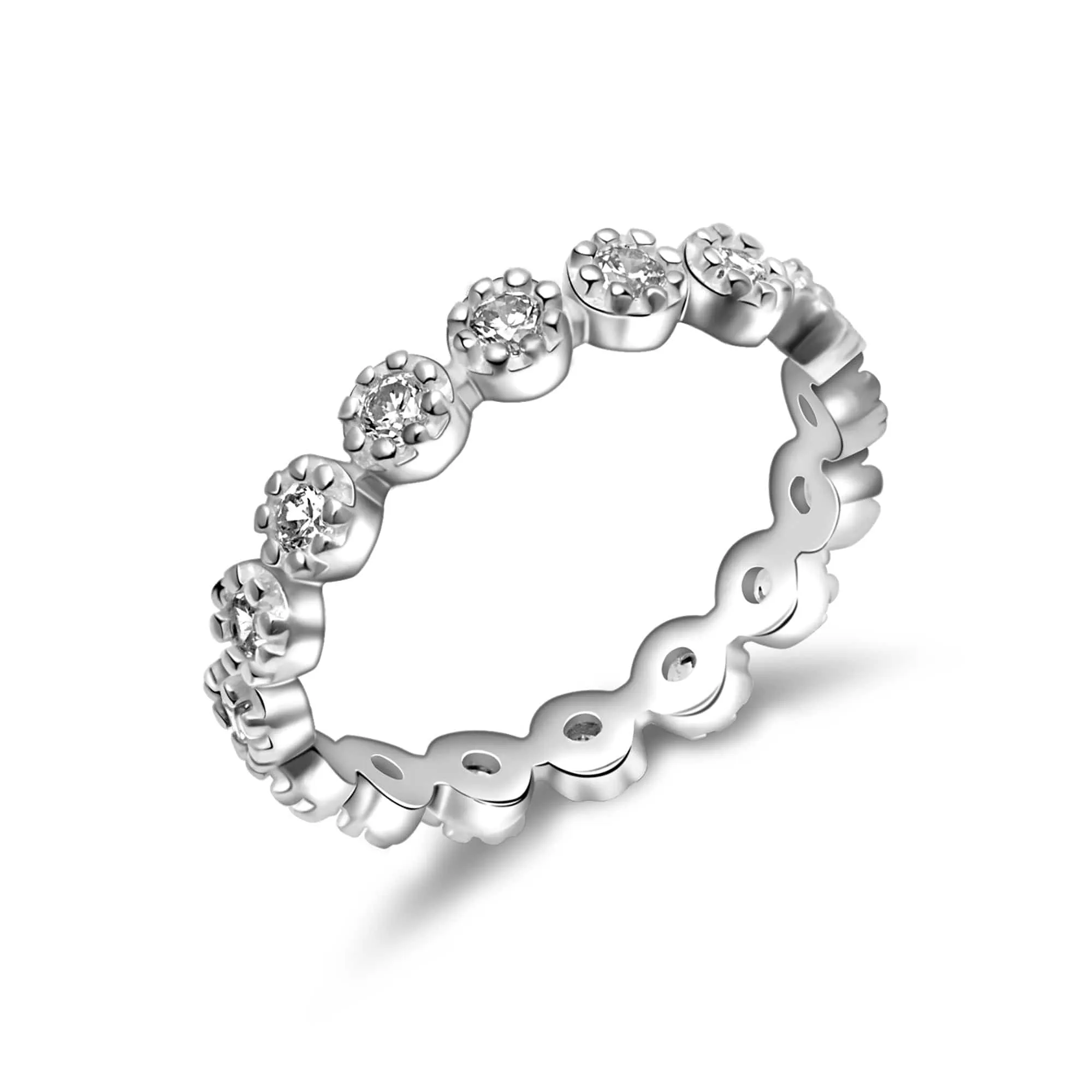 CZ Bead Stackable Rings Sterling Silver