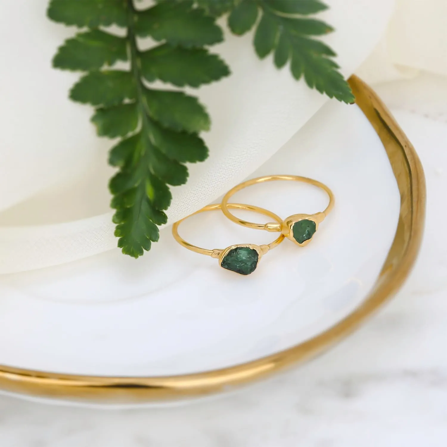 Dainty Raw Emerald Ring