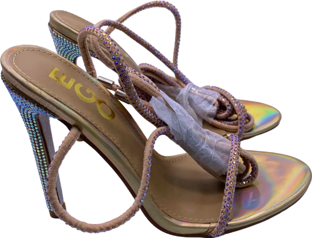 EGO Beige Holographic Open Toe Heels UK 4