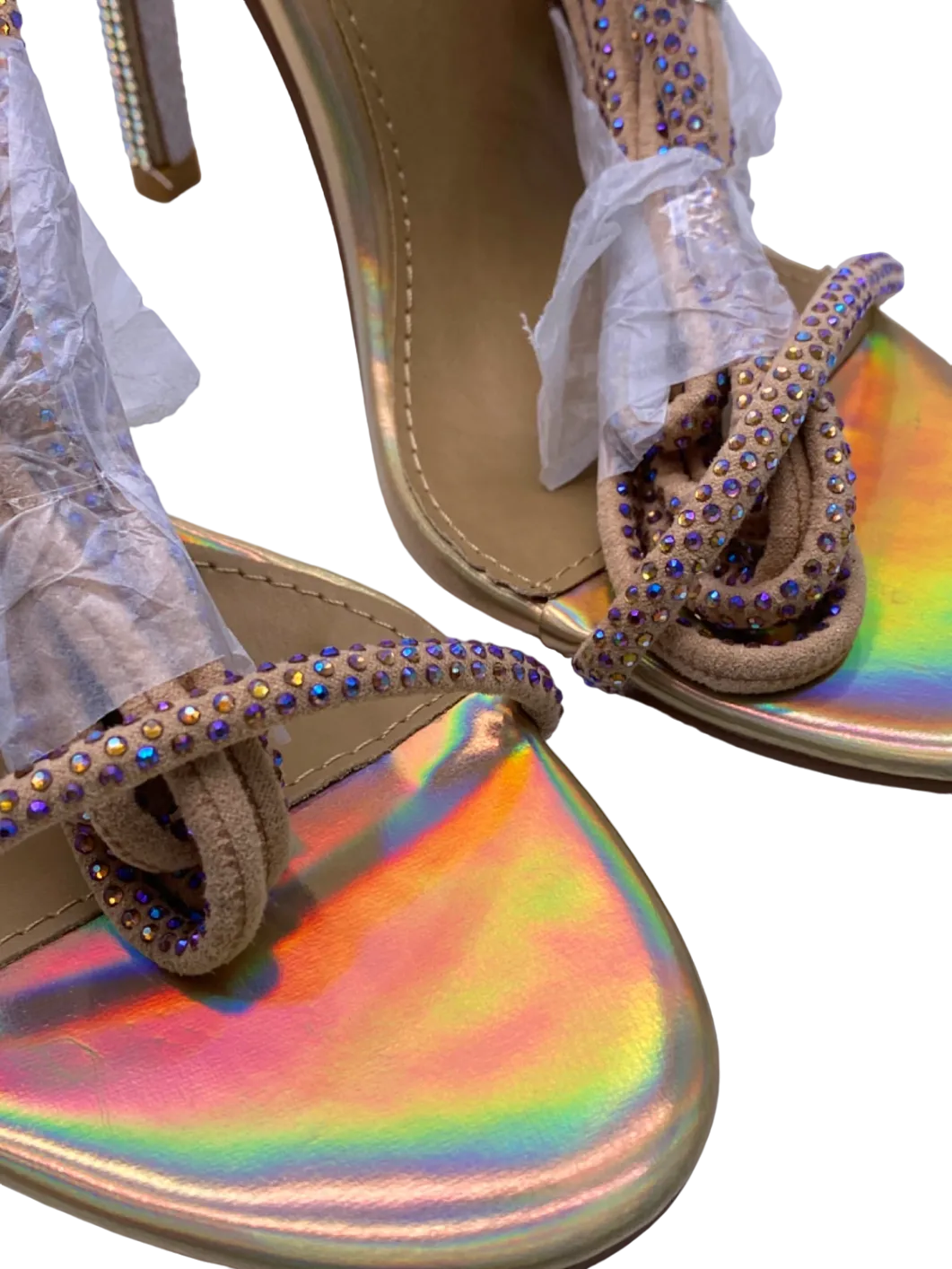 EGO Beige Holographic Open Toe Heels UK 4