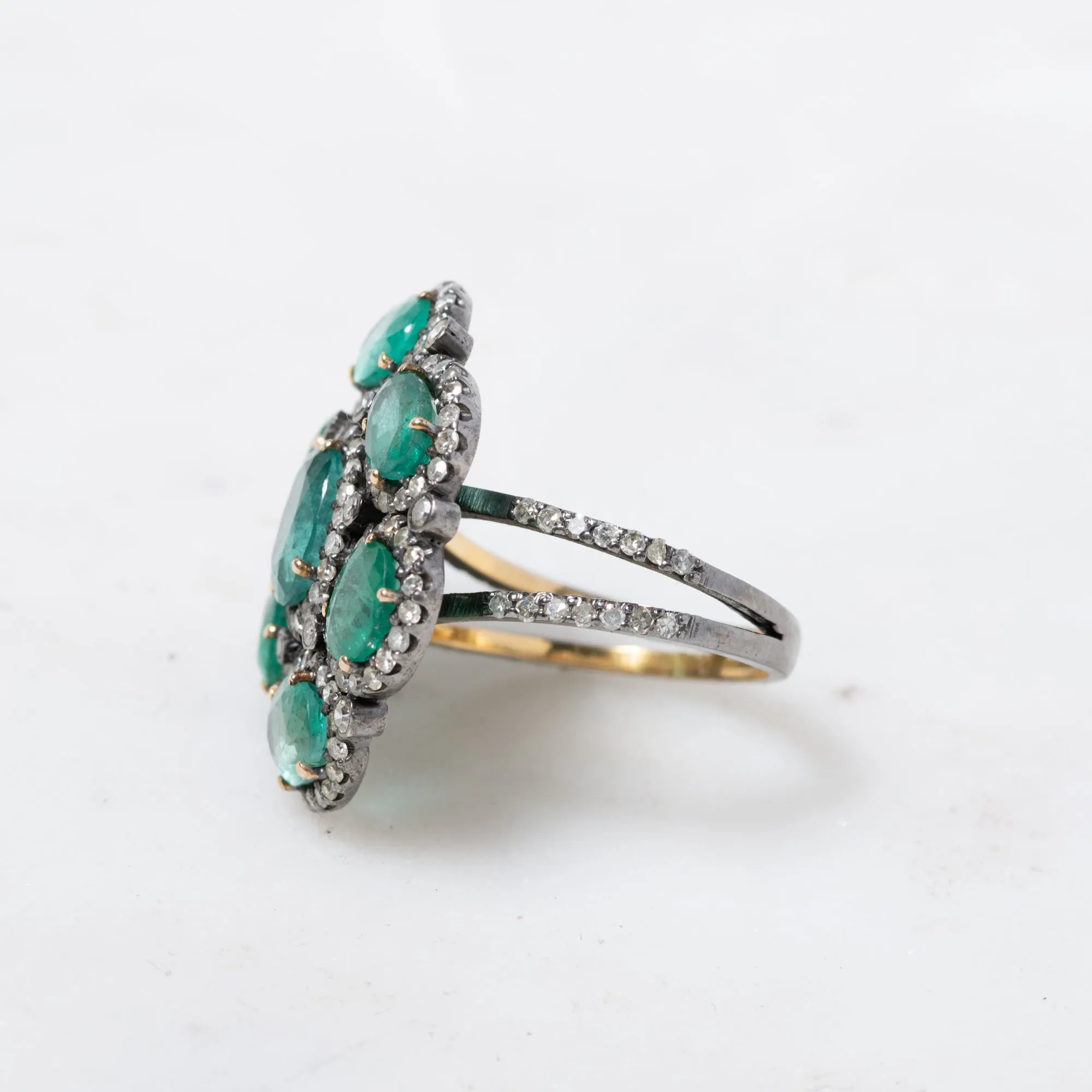 Emerald and Pave Diamond Ring