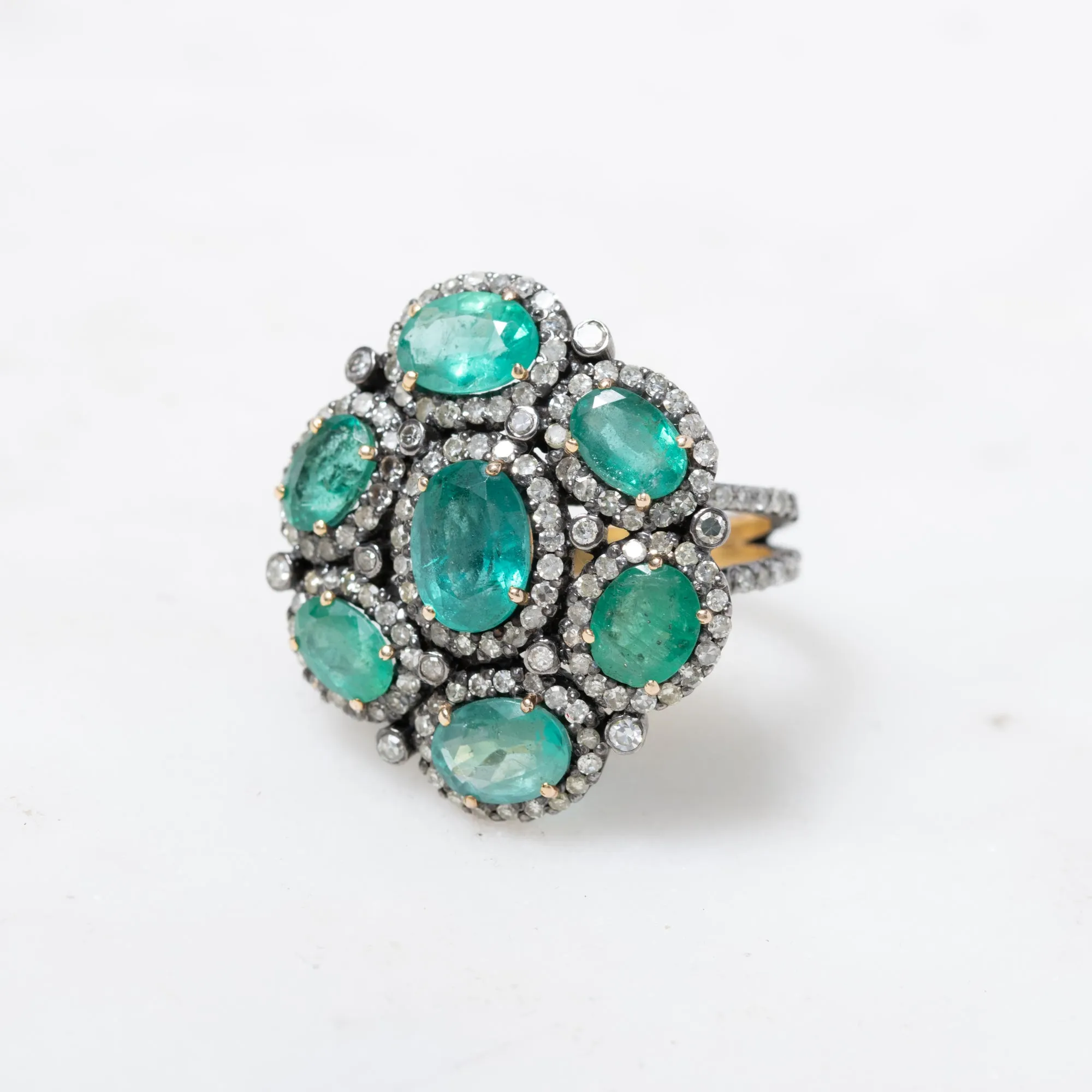 Emerald and Pave Diamond Ring