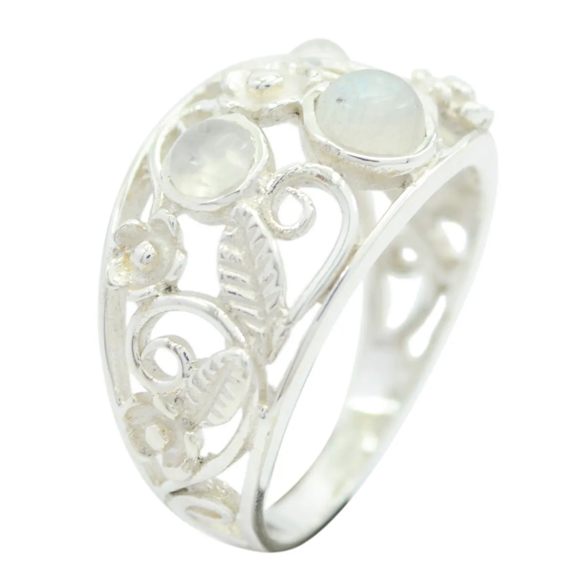 Fascinating Gem Rainbow Moonstone 925 Silver Ring Handcrafted Jewelry