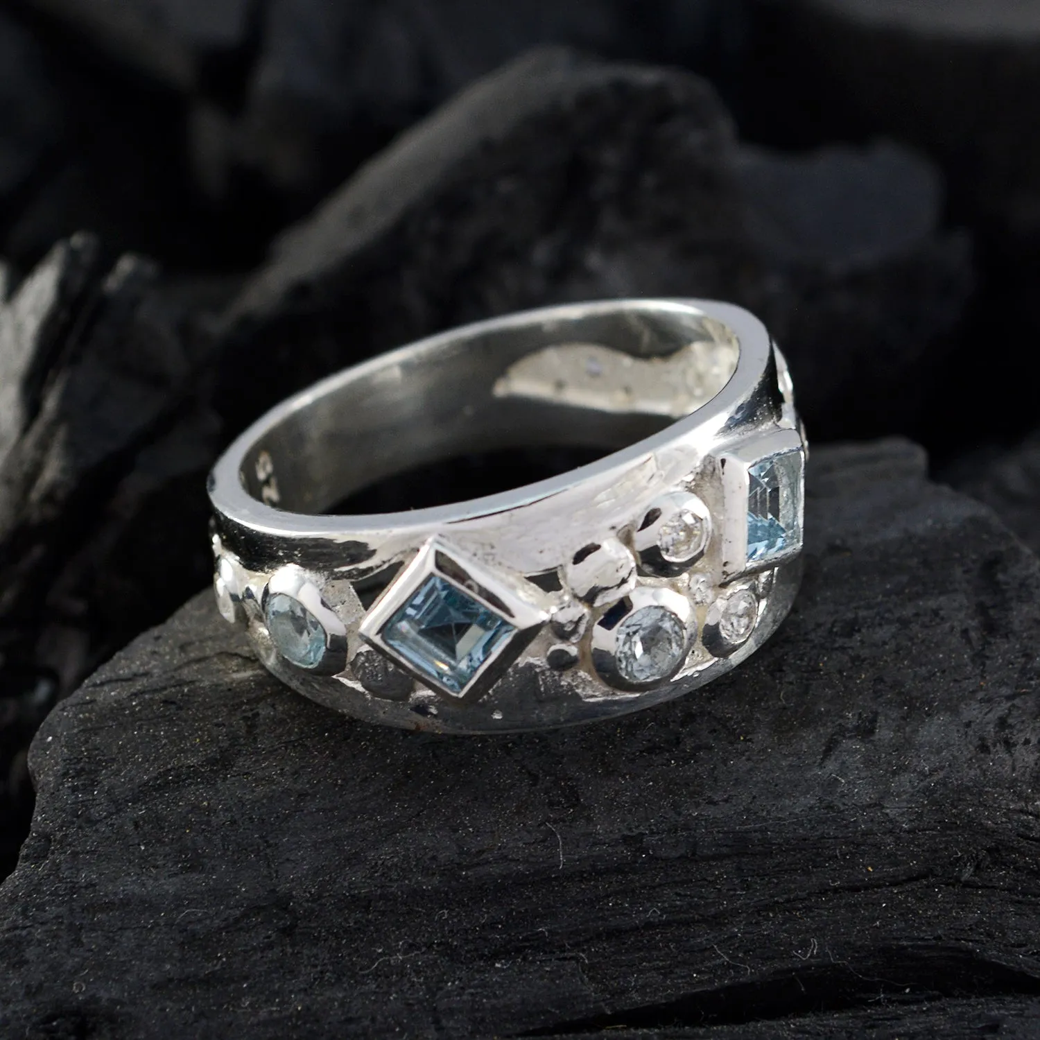 Fascinating Gemstone Blue Topaz Sterling Silver Rings Limoges Jewelry