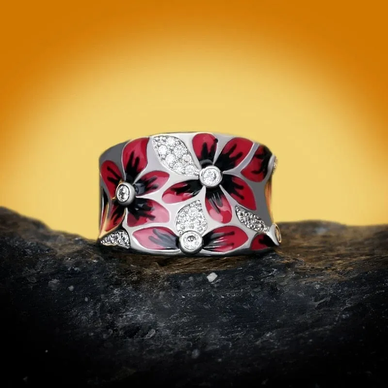 Fashionable and Exquisite Red Flower Ring