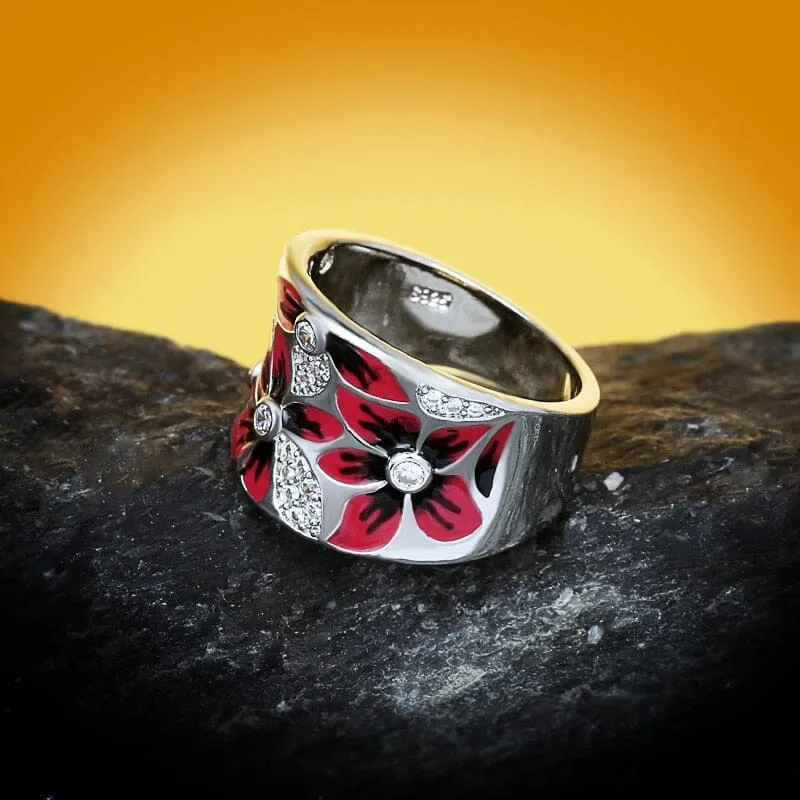 Fashionable and Exquisite Red Flower Ring