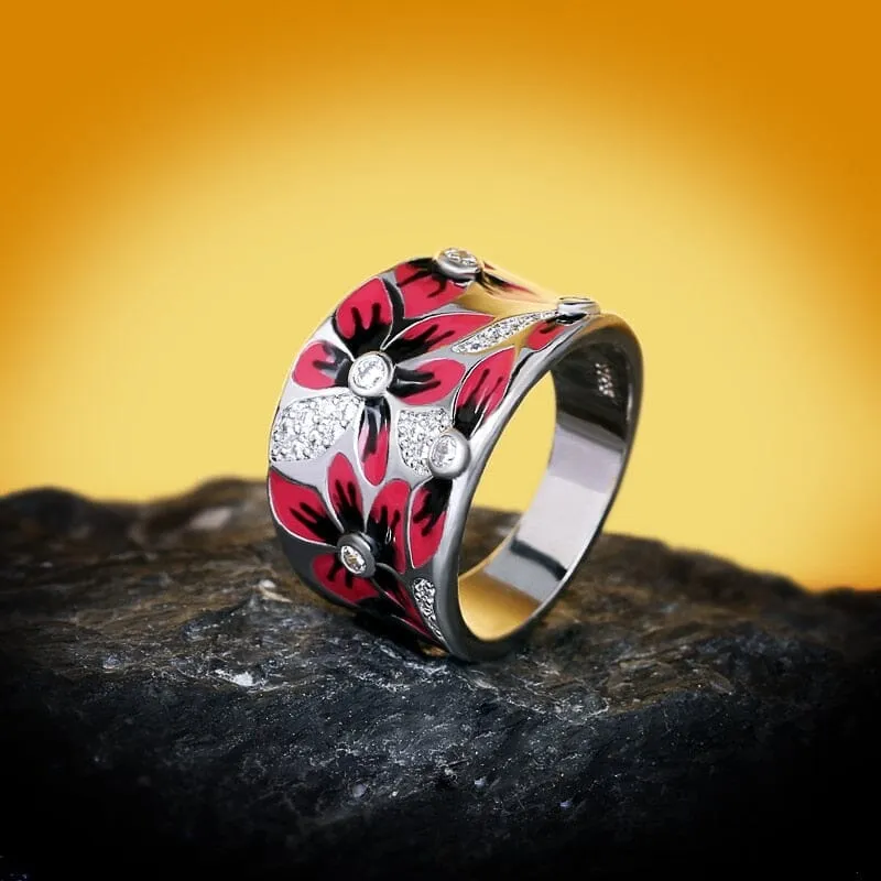 Fashionable and Exquisite Red Flower Ring