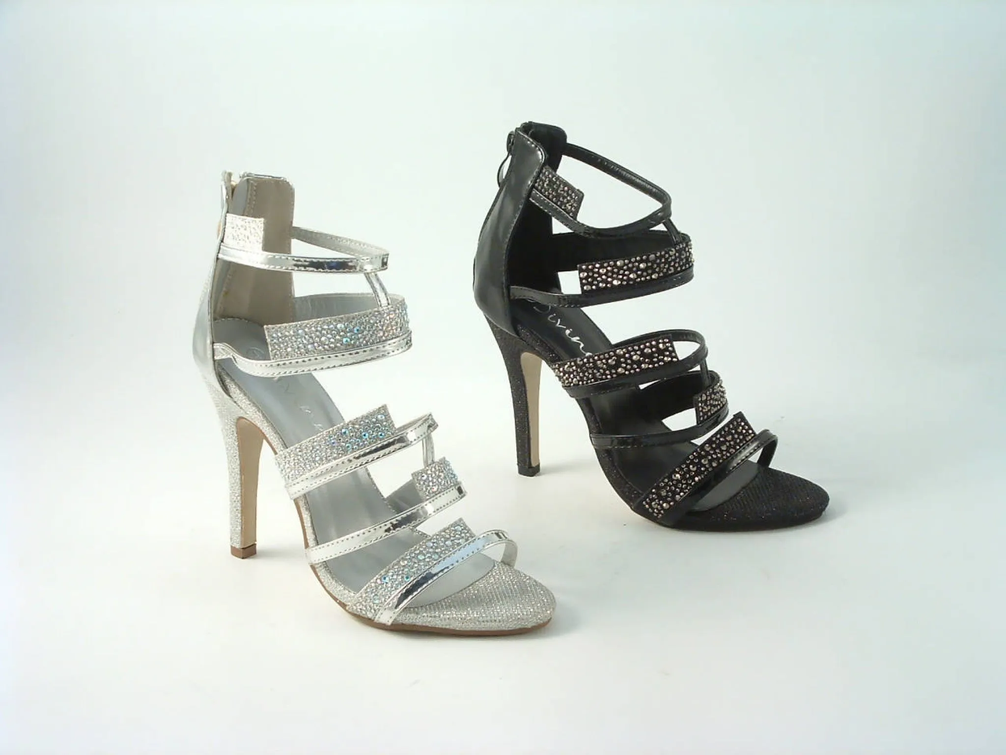 Glitz Shoes Divine Diamante Caged Strap Sandals