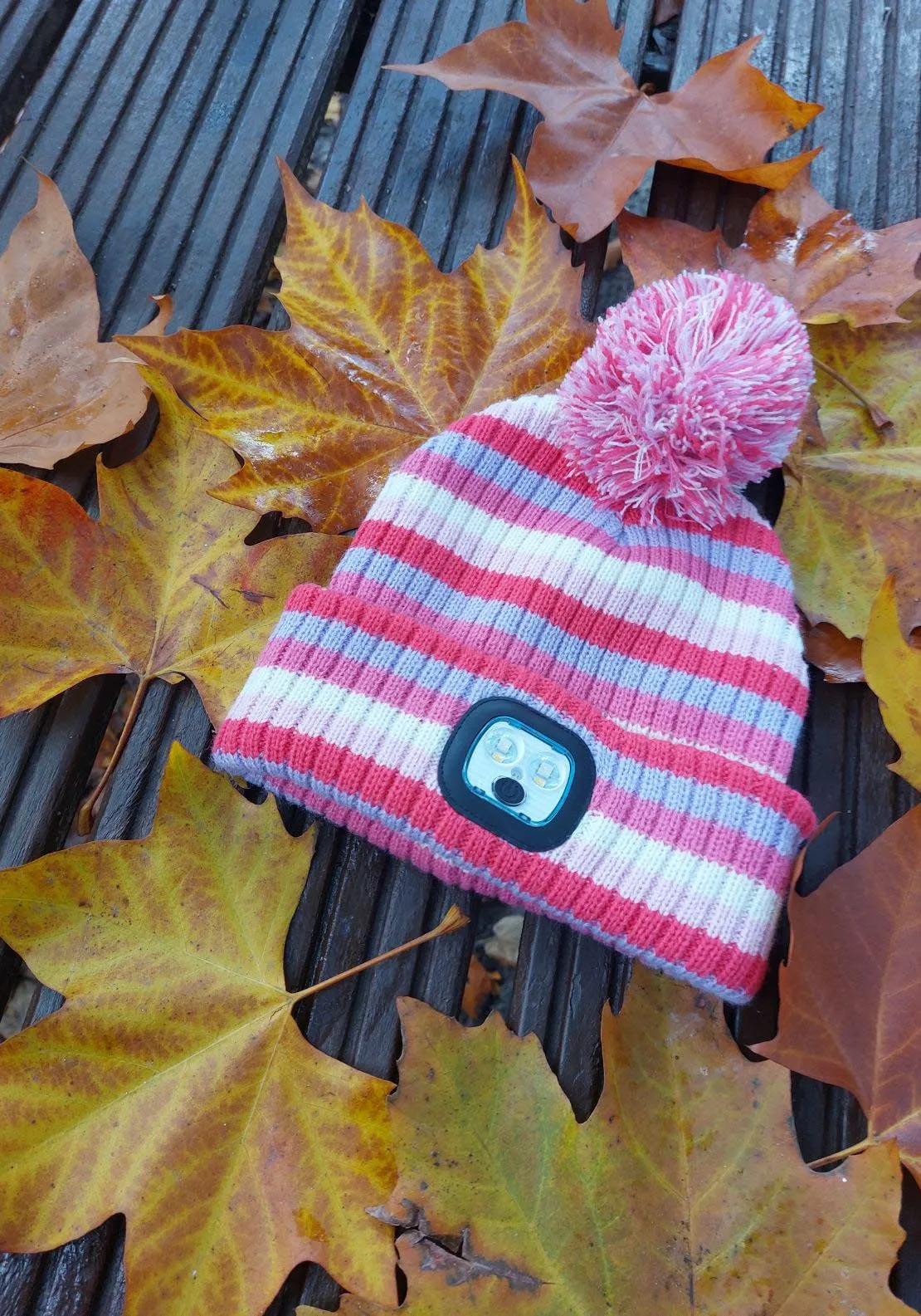 Kids Led Stripe Bobble Hat Mul