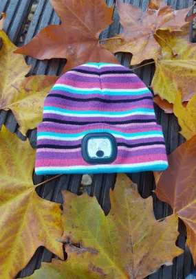 Kids Led Striped Hat Purple