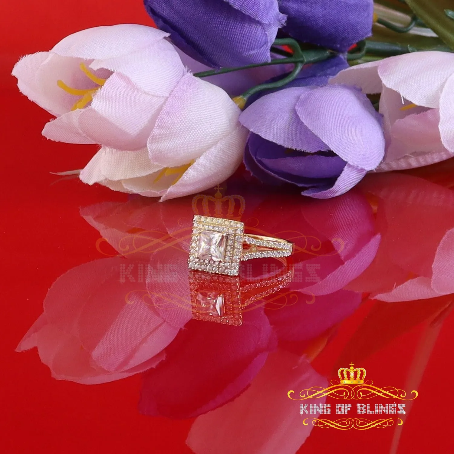 King Of Blings  10K Yellow Gold 2.00CT 'VVS' 'FL' D clr Princess Cut Moissonite Womens Ring S/7