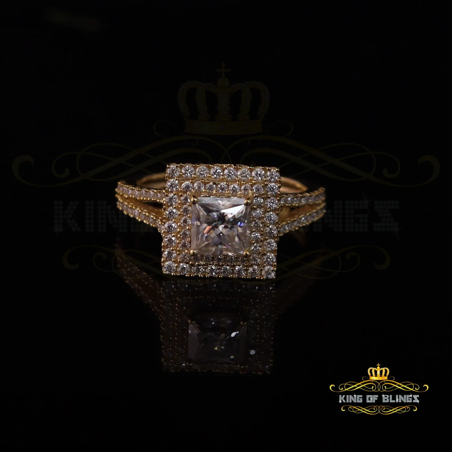 King Of Blings  10K Yellow Gold 2.00CT 'VVS' 'FL' D clr Princess Cut Moissonite Womens Ring S/7