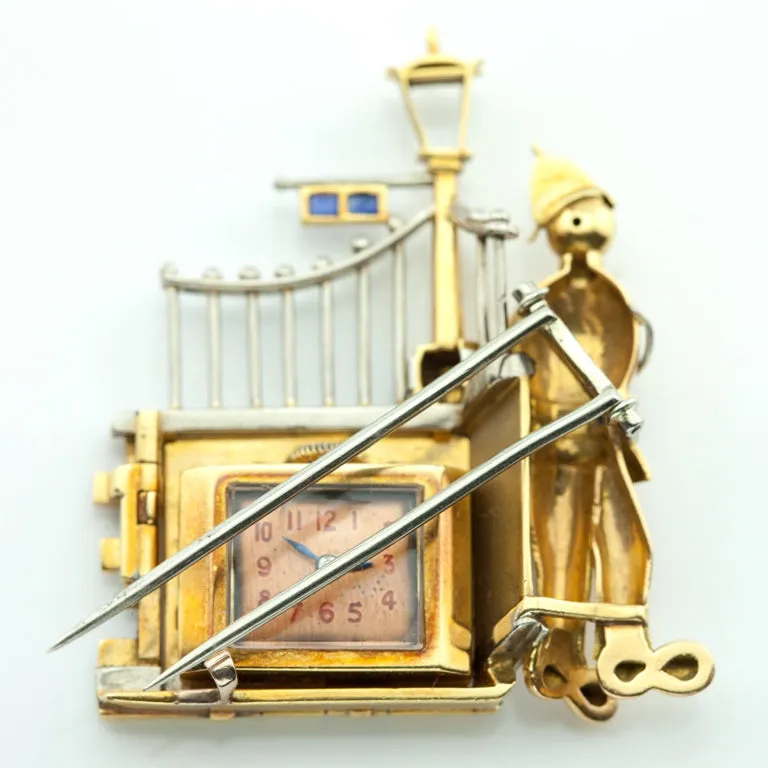 Lapel Brooch with Watch and British Bobby Motif