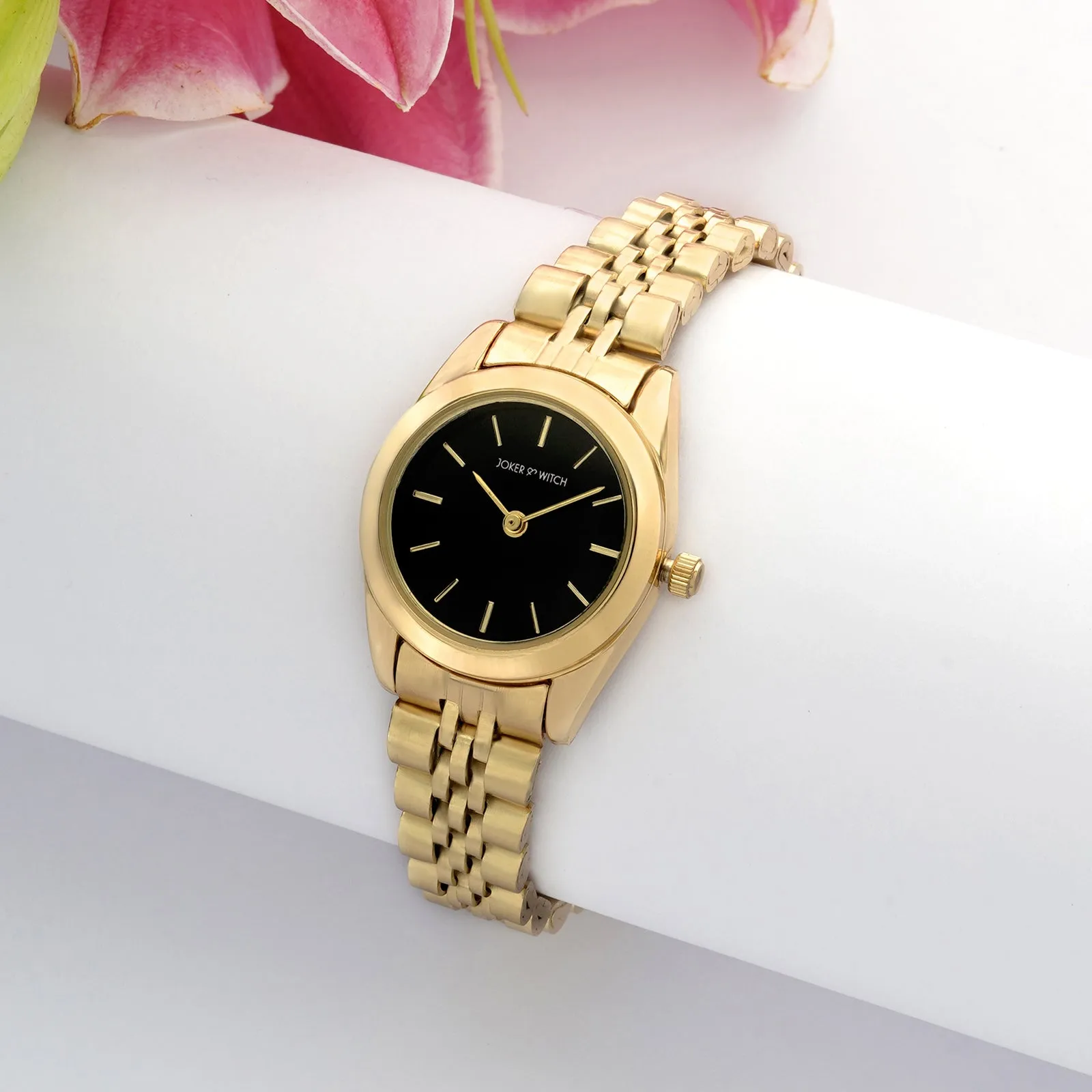 London Black Dial Gold Metallic Strap Watch