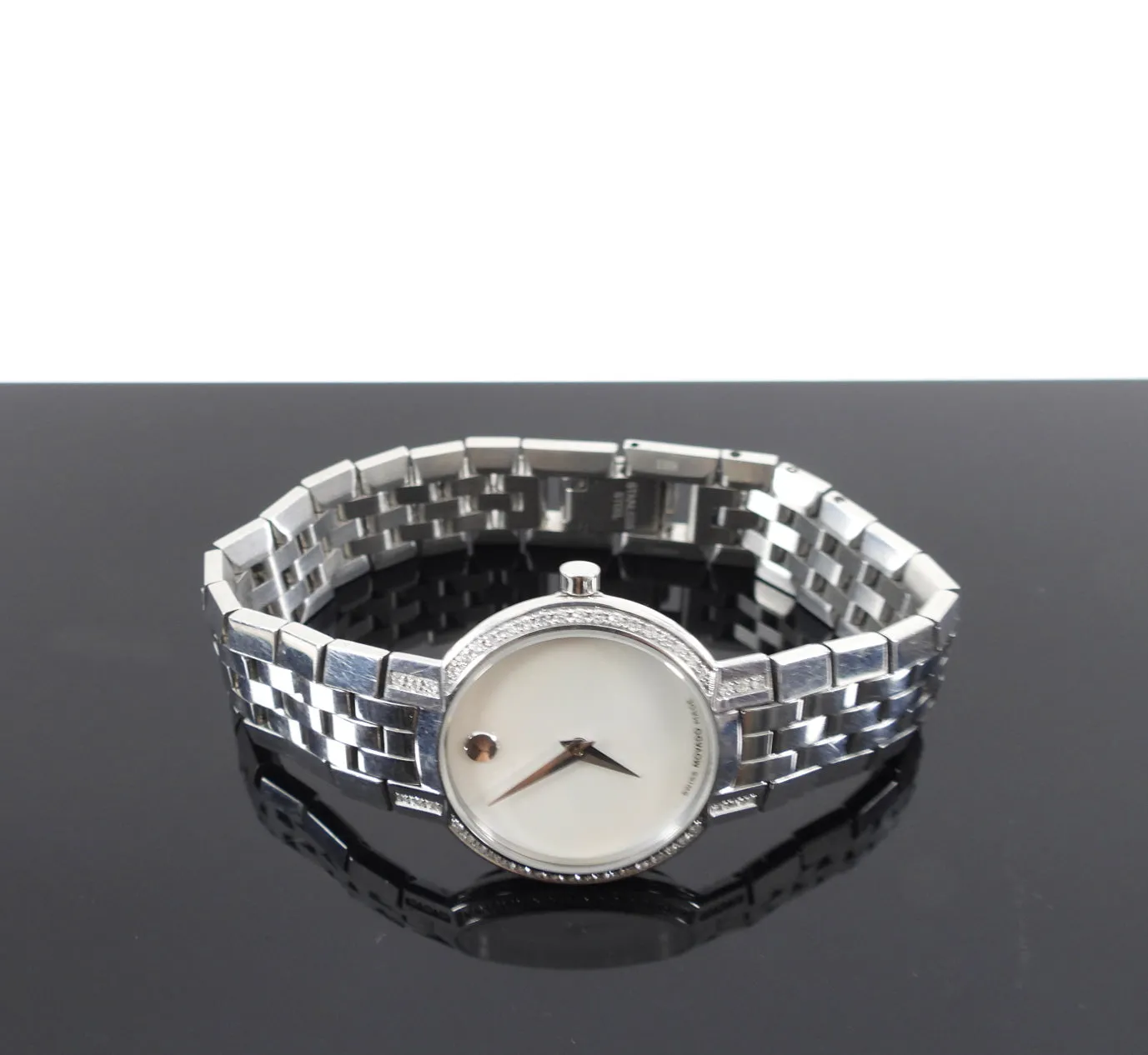 Movado Ladies Faceto Watch with Diamond Bezel