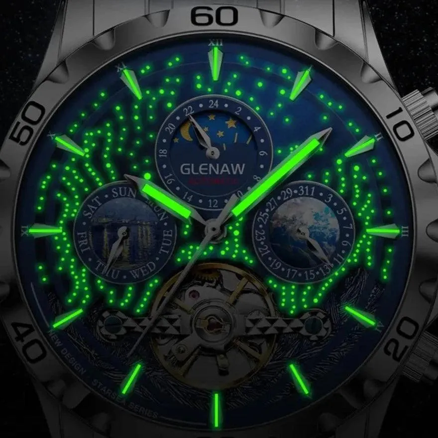 MSW8916 Men's Simple Watch - Starry Sky Moon Phase Mechanical Watches