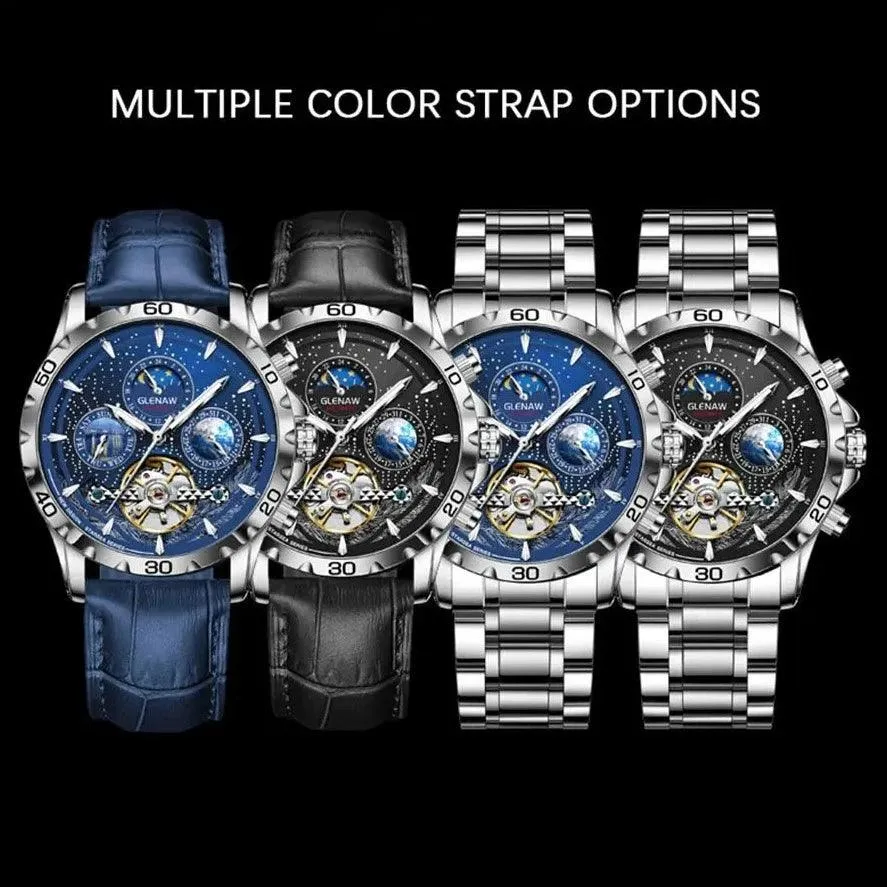 MSW8916 Men's Simple Watch - Starry Sky Moon Phase Mechanical Watches