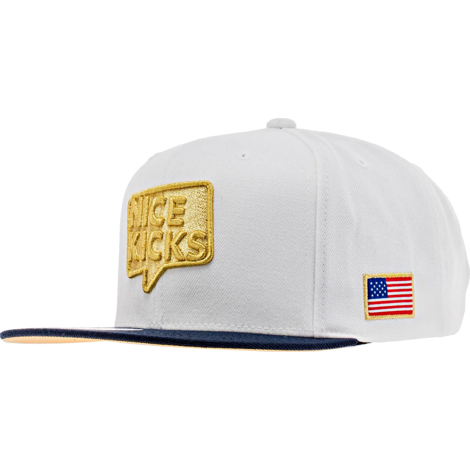 Nice Kicks X Mitchell & Ness USA Snapback Men's Hat - White/Gold