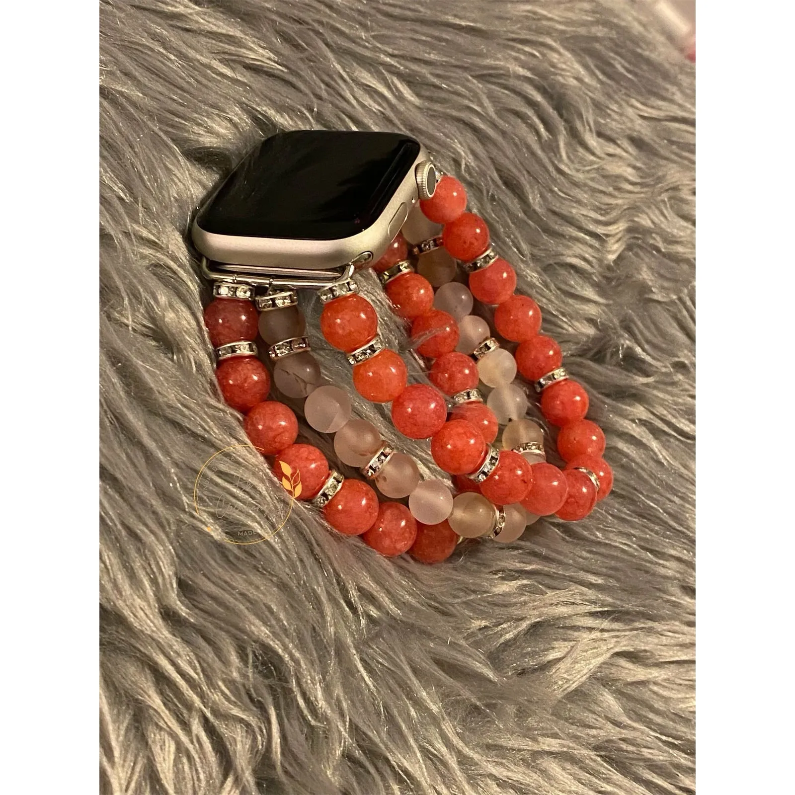 Pink & White Howlite Spun Apple Watch Beaded Bracelet | Jewelry | Charm Bracelet