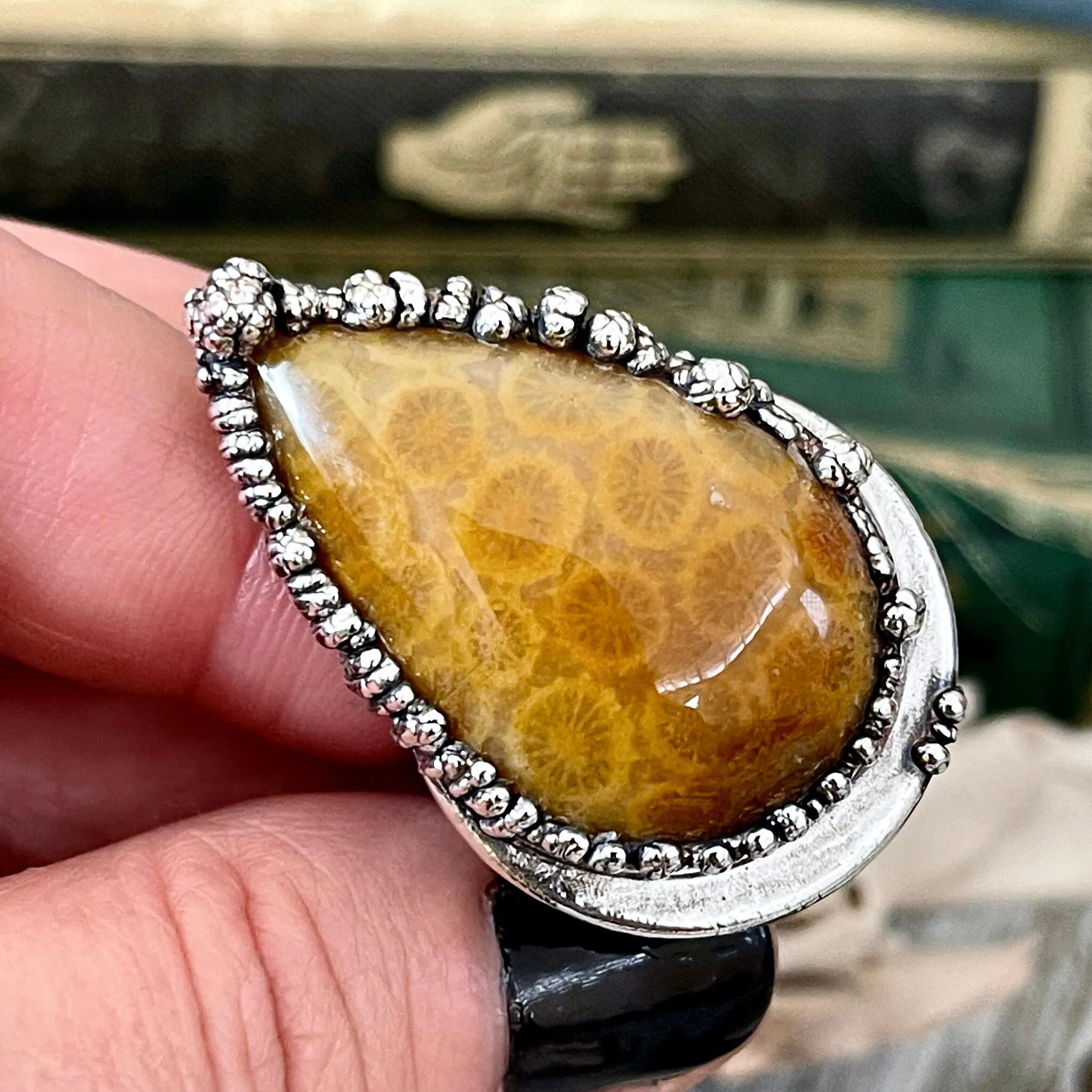 Size 7 Fossilized Coral Silver Statement Ring in Fine Silver / Foxlark Collection - One of a Kind