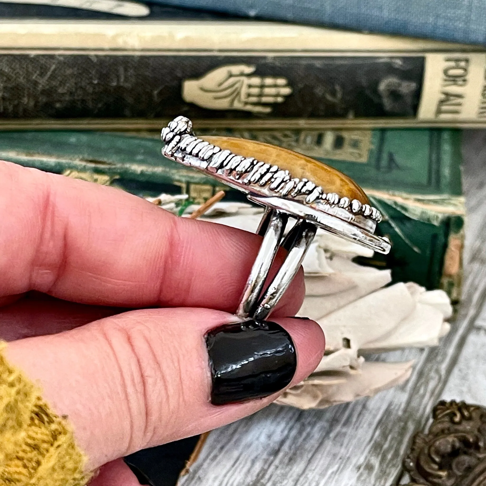 Size 7 Fossilized Coral Silver Statement Ring in Fine Silver / Foxlark Collection - One of a Kind