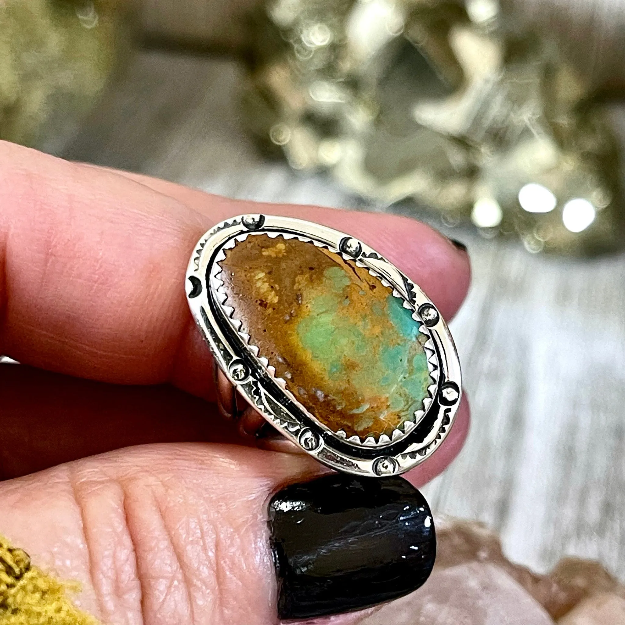 Size 7.5 Kingman Turquoise Statement Ring Set in Thick Sterling Silver / Curated by FOXLARK Collection