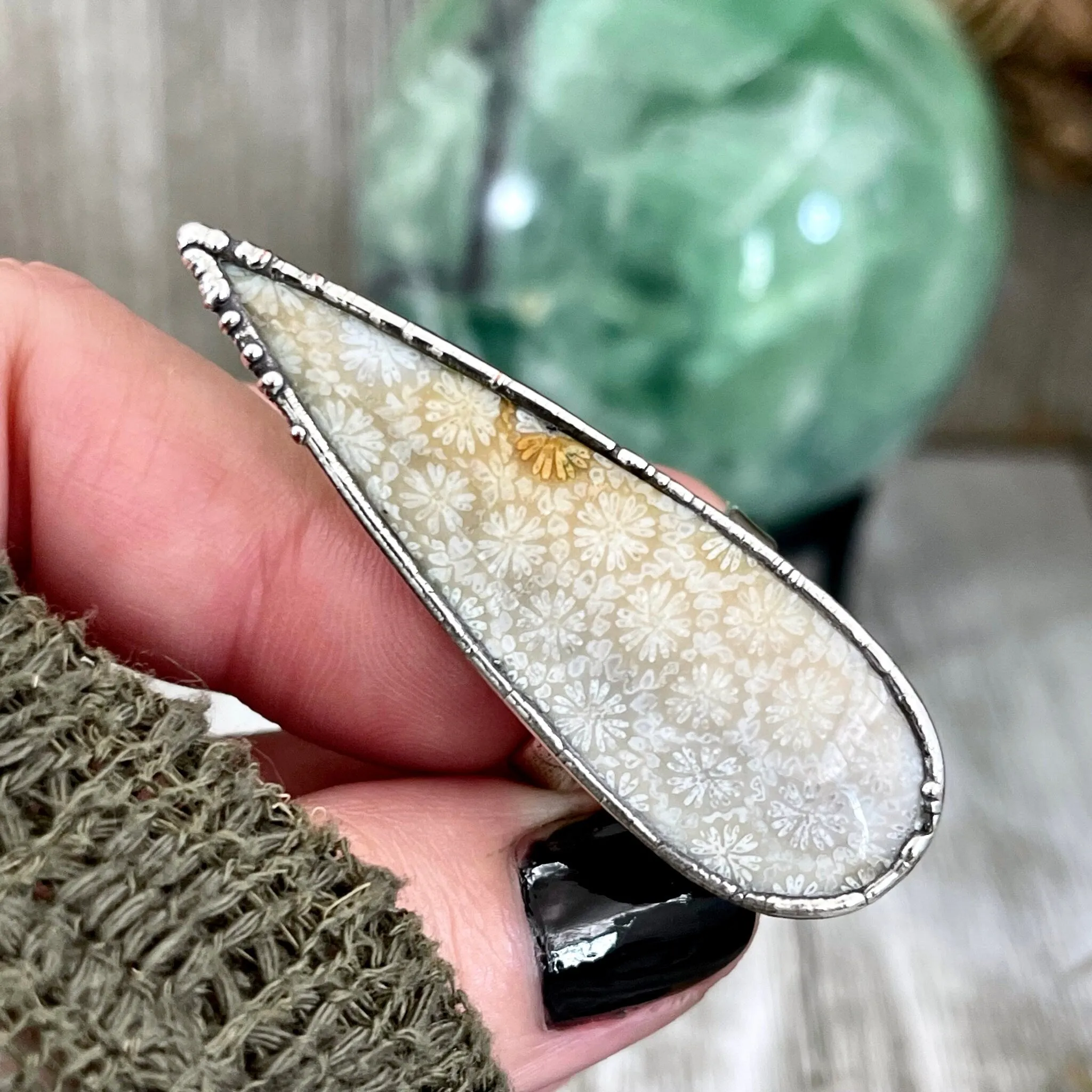 Size 8 Fossilized Coral Silver Statement Ring / Foxlark Collection - One of a Kind