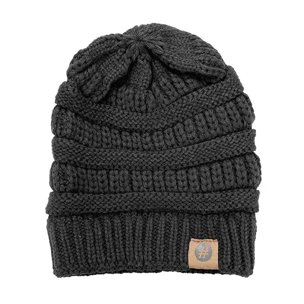 Solid Knitted Hashtag Beanie Hat