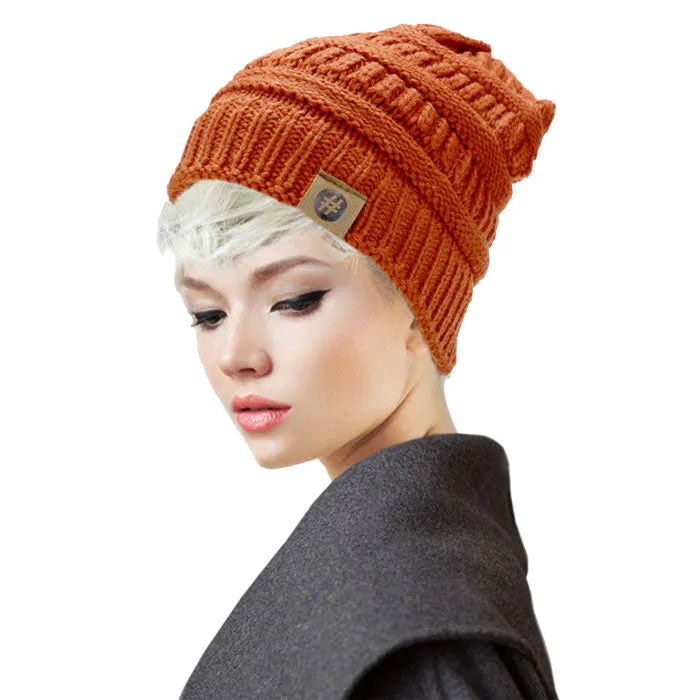 Solid Knitted Hashtag Beanie Hat