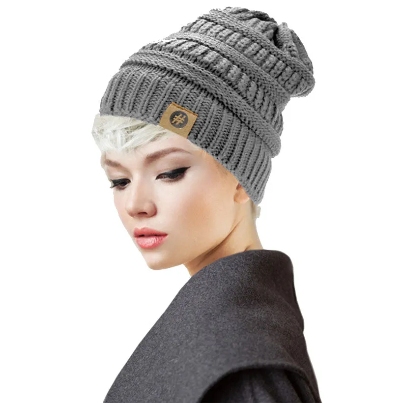 Solid Knitted Hashtag Beanie Hat