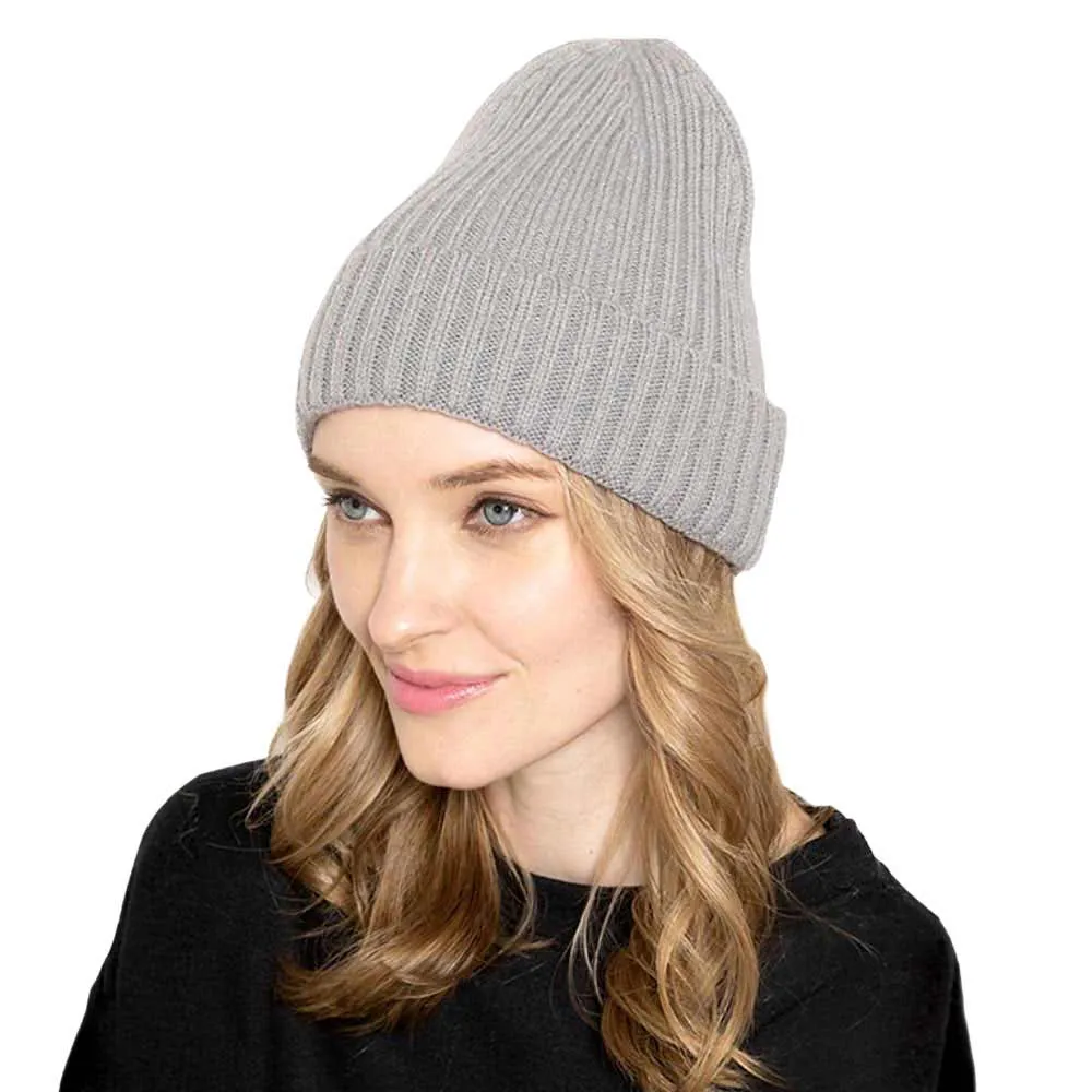 Solid Ribbed Cuff Beanie Hat